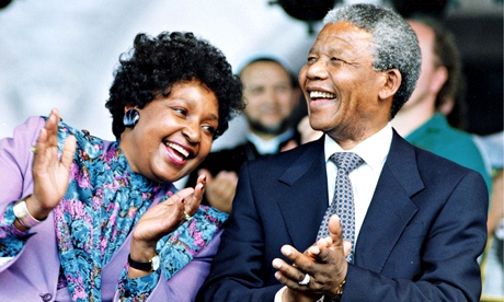 Winnie Madikizela-Mandela and Nelson Mandela in 1990, four months after emerging from 27 years jail