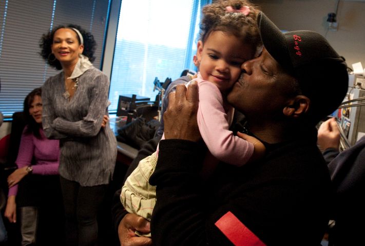 LANHAM, MD - January 29: Donnie Simpson smooches his granddaught