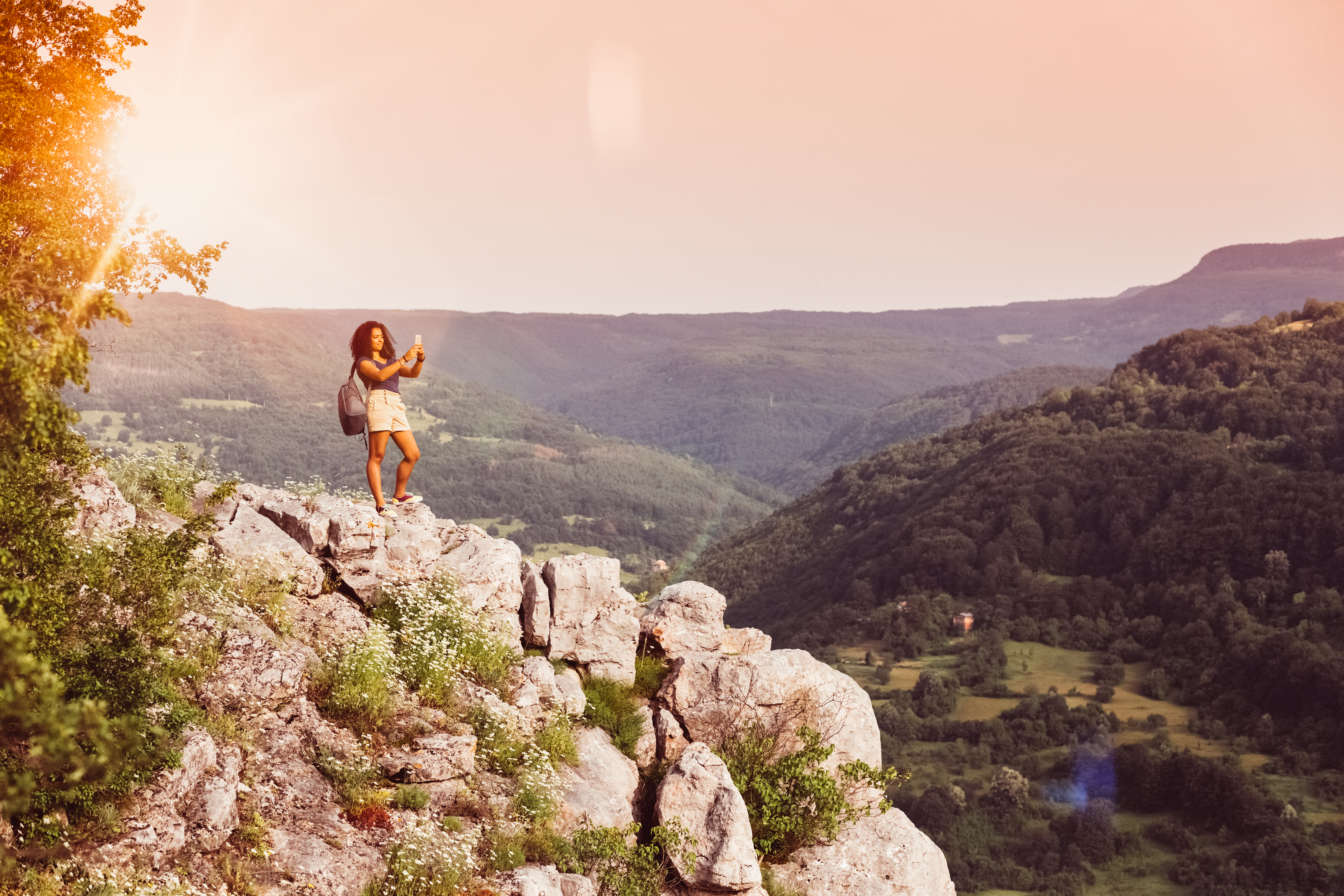 Tourist on the mountain top