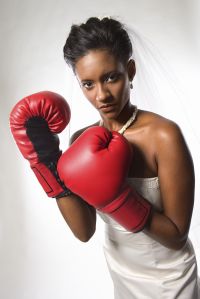 Bride with boxing gloves