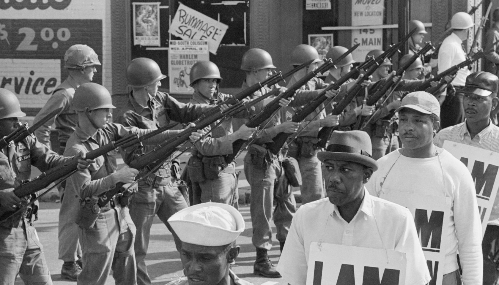 National Guard Soldiers Watch as Memphis Sanitation Workers Strike