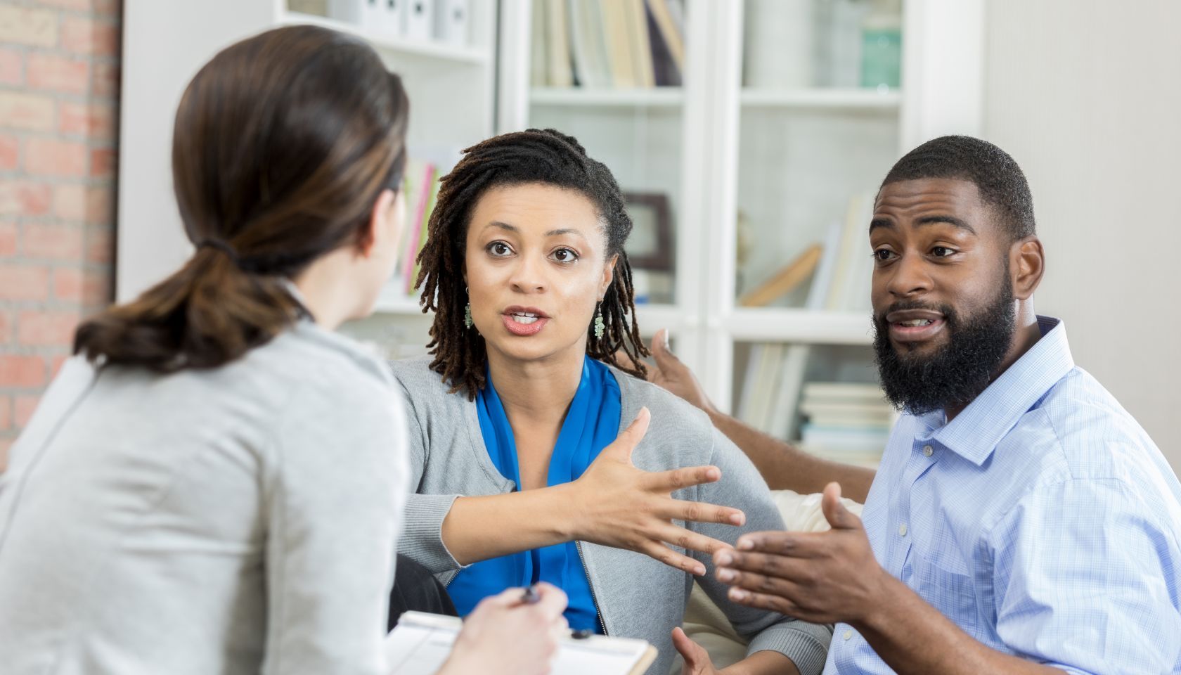 Couple argue during marriage counseling session