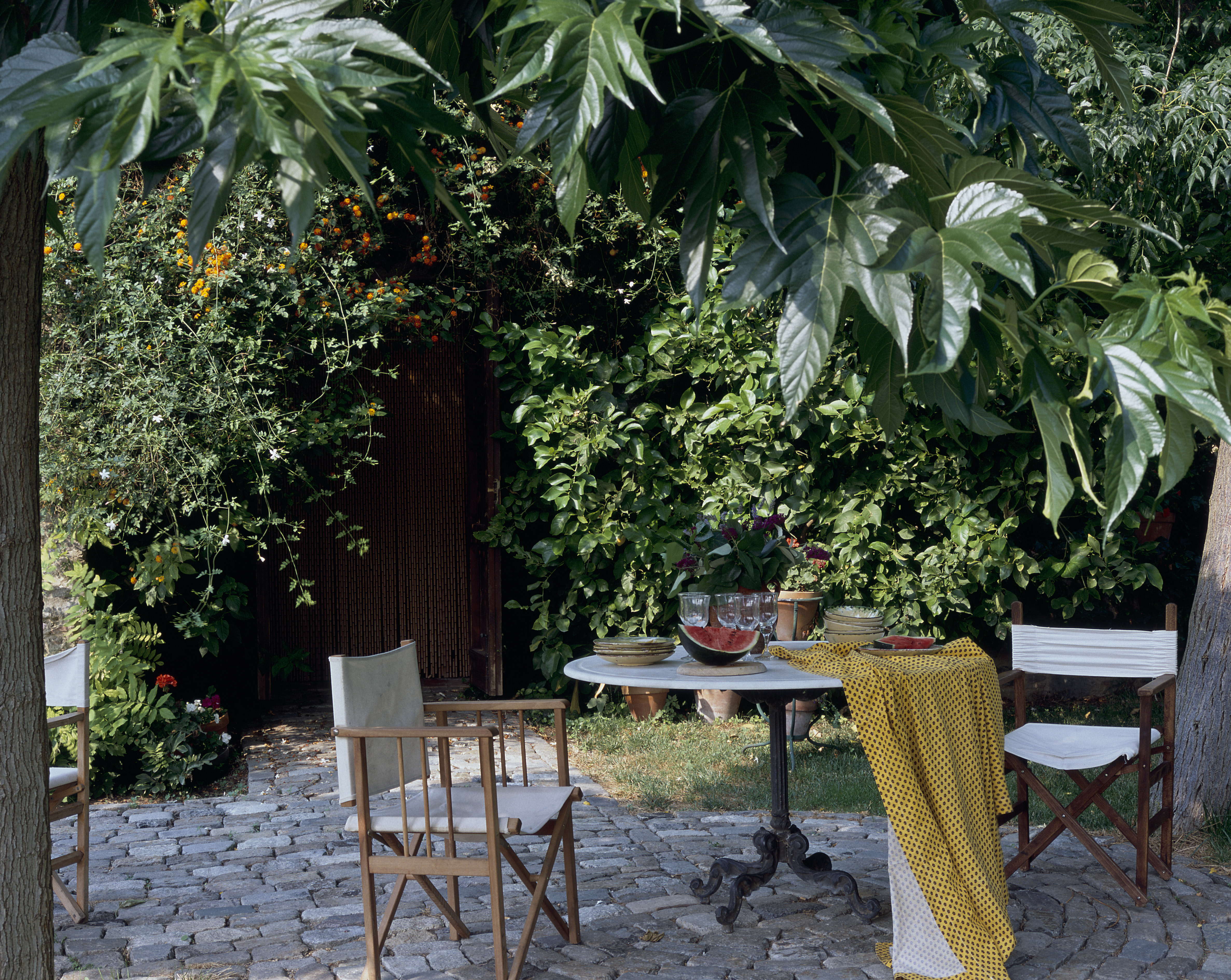 View of table set in a patio