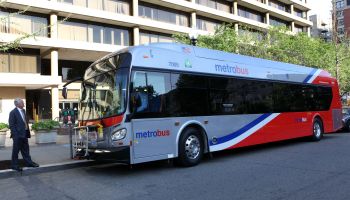 Metro officials host the press on a behind the scenes tour of Metrobus in Washington, DC.