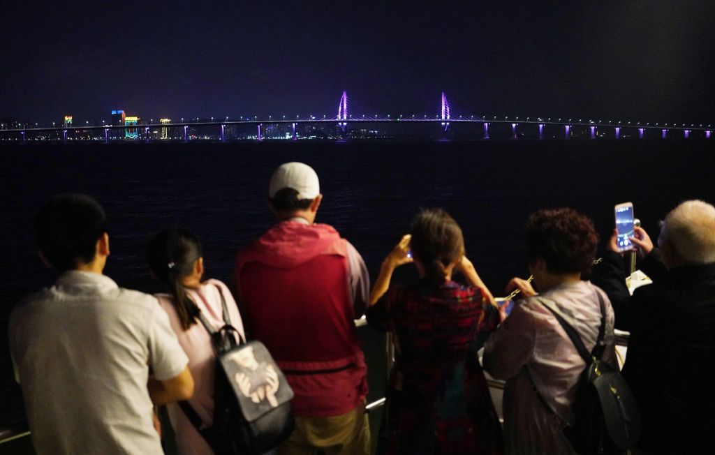 People Visit Hong Kong-Zhuhai-Macao Bridge In Zhuhai