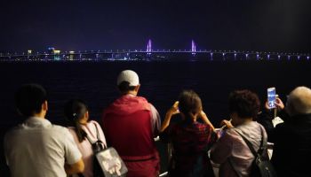People Visit Hong Kong-Zhuhai-Macao Bridge In Zhuhai