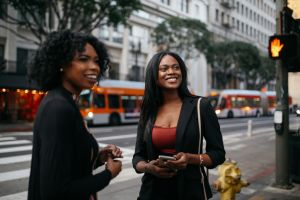 Two young female friends in downtown LA
