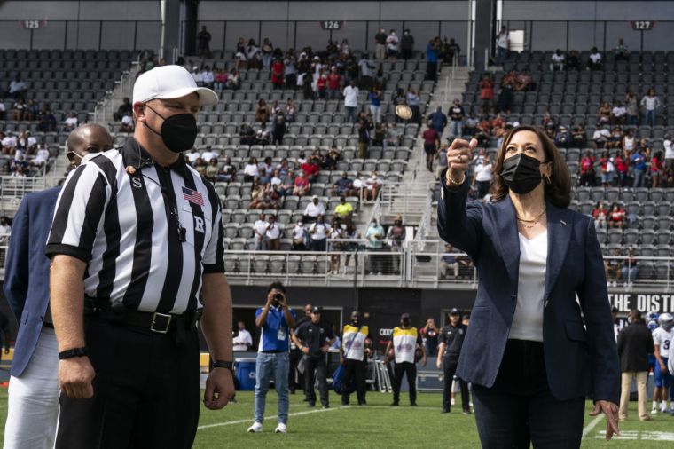 US Vice President Kamala Harris Tosses The Coin