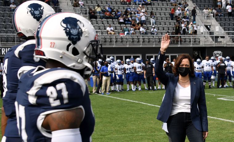US Vice President Kamala Harris With Howard Football Players