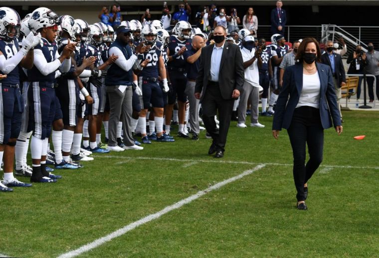 US Vice President Kamala Harris With Howard Football Players