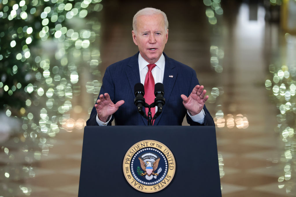 WASHINGTON, DC - DECEMBER 22: President Joe Biden deliverers a