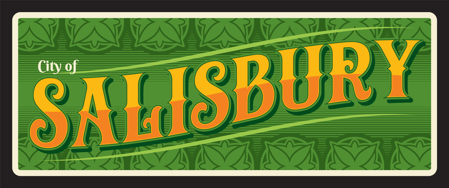 Salisbury, British city vintage travel sign