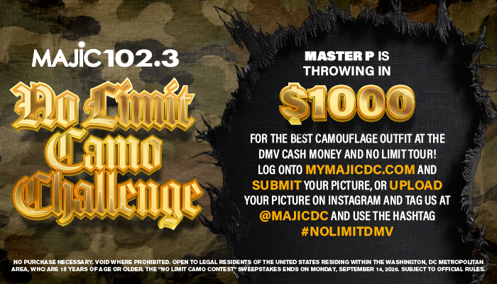Camouflage-themed contest announcement for a $1000 cash prize, with instructions to submit photos on Instagram using the hashtag #nolimitdaw.